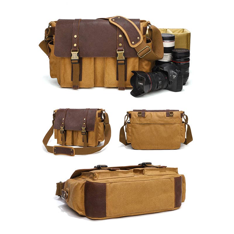 RockCow Leather Studio - Wholesale Crossbody Bag - Women's - Waterproof Canvas Camera Bag Shoulder Bag Case SLR/DSLR Camera Bags Canvas And Leather Camera Bags5