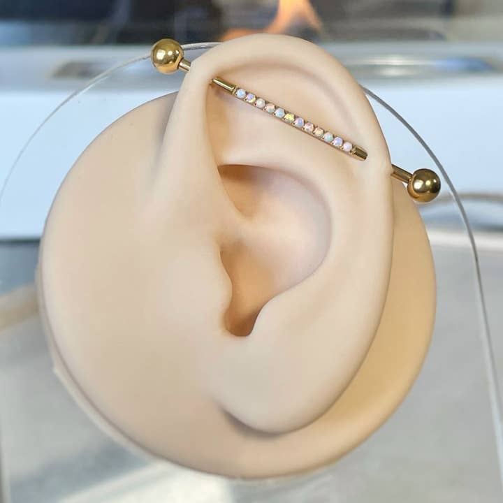 Elara Body Jewelry - Wholesale Single Earring - Opal Gold Titanium Industrial Piercing Jewelry (14G | 38mm | Titanium | Multiple Color Options)