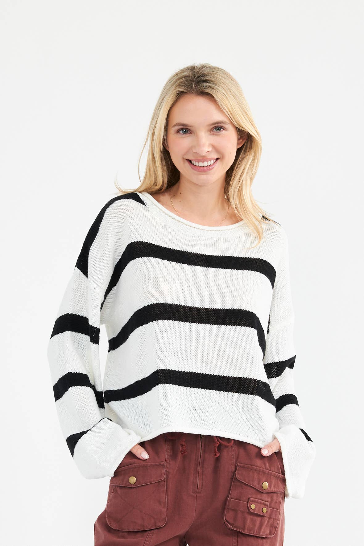 Newbury Kustom - Wholesale Knit Sweater - Women's - 11285-	Classic Striped Knit Sweater
1
