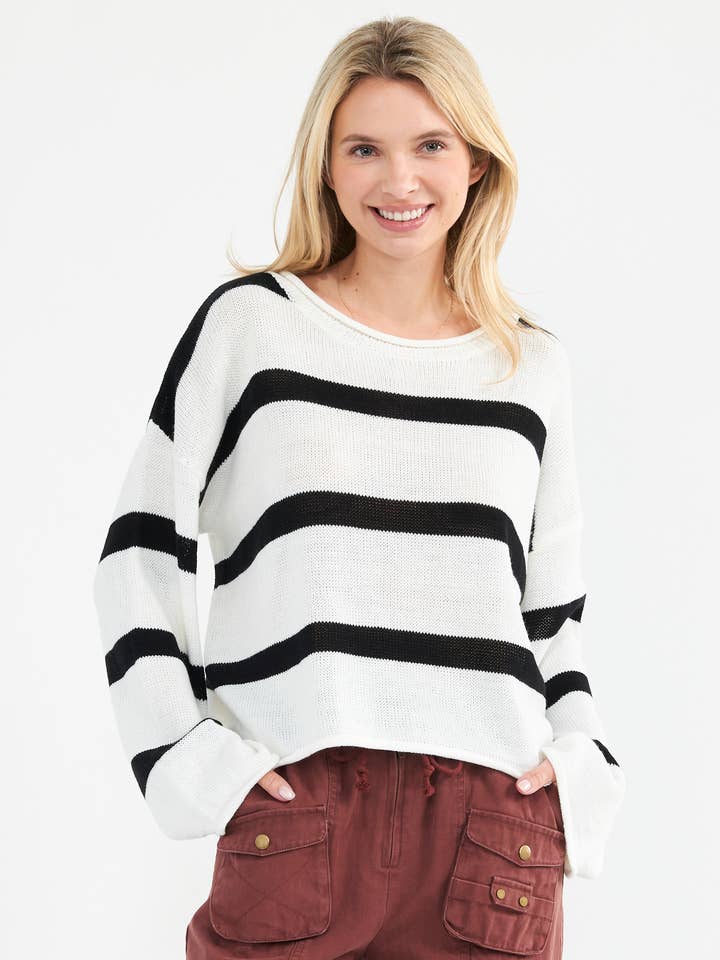 Newbury Kustom - Wholesale Knit Sweater - Women's - 11285- Classic Striped Knit Sweater
1