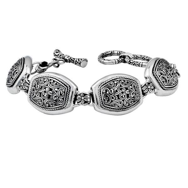 AB-6007-S Sterling Silver Ornate Pattern Bracelet With Intricate Balinese Engraving And Classic Polished Finish Design for wholesale by Bali Designs