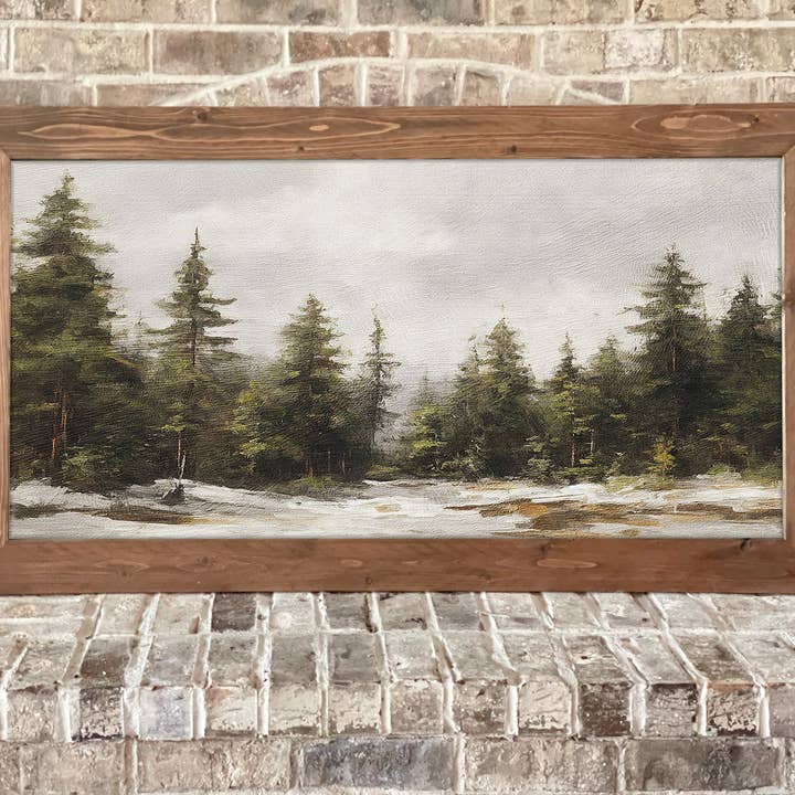 Evergreen Tree Landscape - Framed Cabin & Lodge Wall Art for wholesale by Swinford Designs