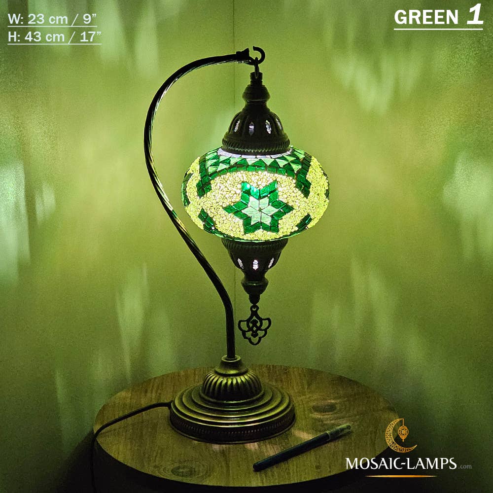 Mosaic Lamps - Wholesale Accent/Desk Lamp - 10+Colors - Gooseneck Large Globe Mosaic Table Lamp, Turkish20