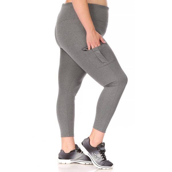 Heather Grey Womens Plus Size Tummy Control Sports Leggings for wholesale on Faire