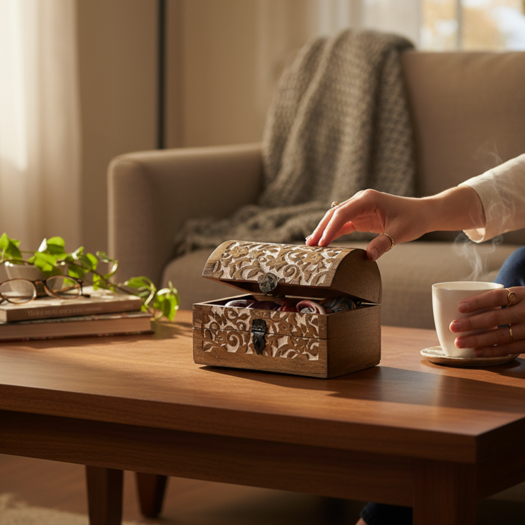 Wilco Home - Wholesale Decorative Box - Spring Carved Wood  "Flower Garden" Hinged Box Table Chest1