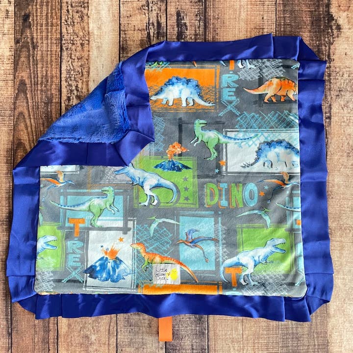 T-Rex Dinosaur Minky Security Blanket with Galaxy Print for wholesale by Little Yellow Chick