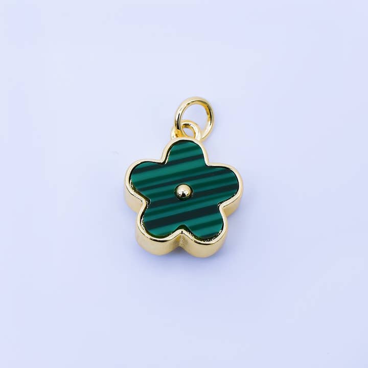 24K Gold Filled 12mm Double Sided Daisy Charm Malachite Flower Jewelry | AF1620 for wholesale by Aim Eternal