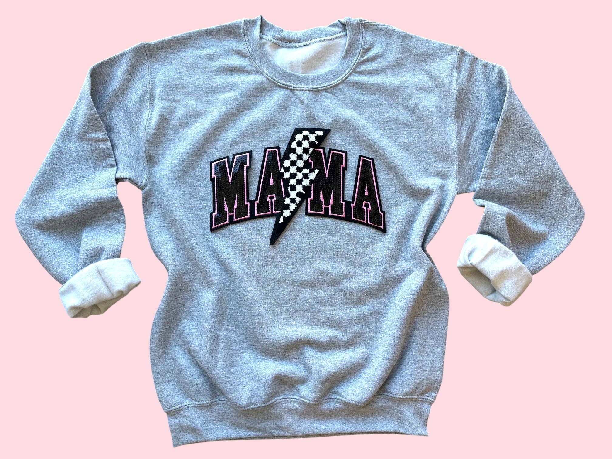 Rosie Posie Patches - Wholesale Patch - Mama Checkered Lightning Bolt Chenille Sequin Iron On Patch3