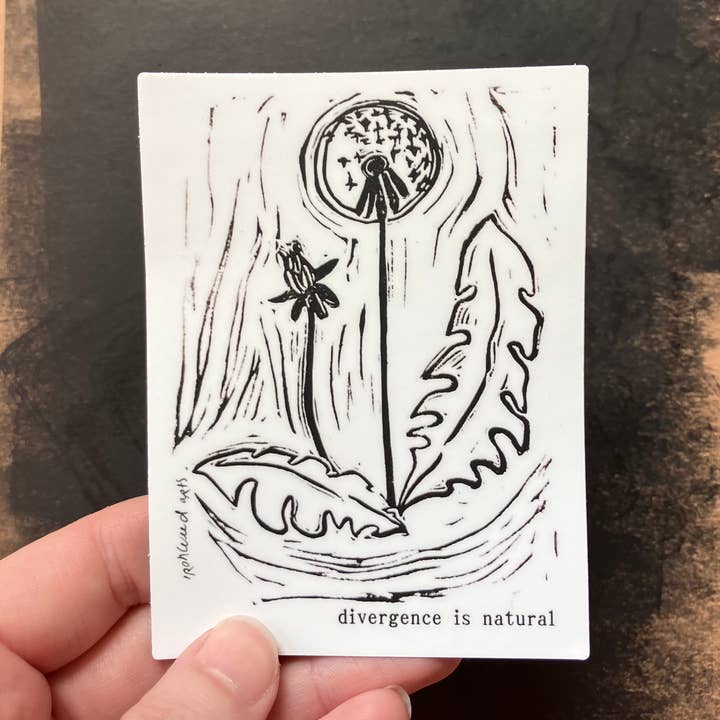 Sticker: Dandelion / Divergence is natural for wholesale by Ironweed Arts