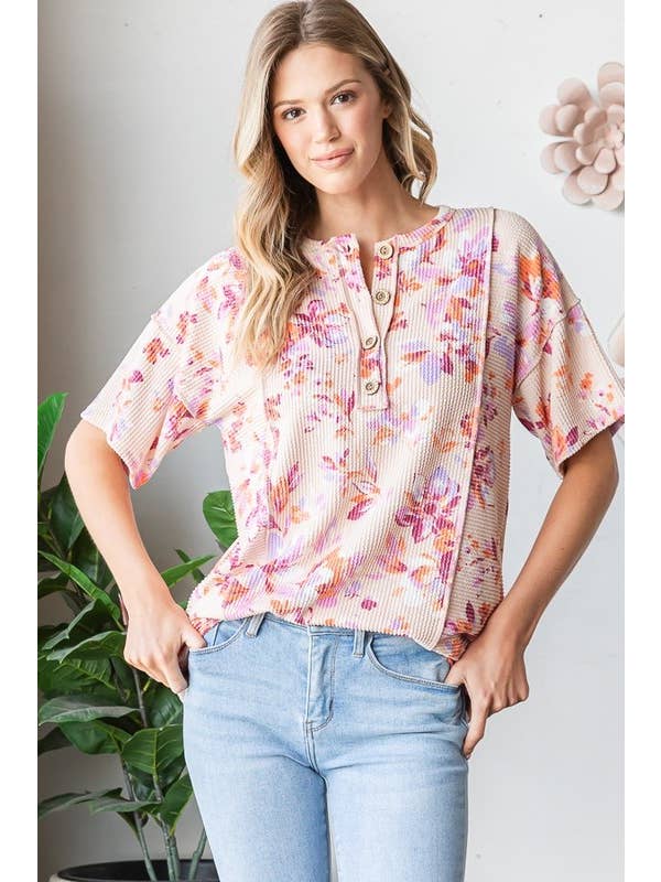 HEIMISH - Wholesale Tunic - Women's - ET7500-12 FLORAL URBAN RIBB TOP