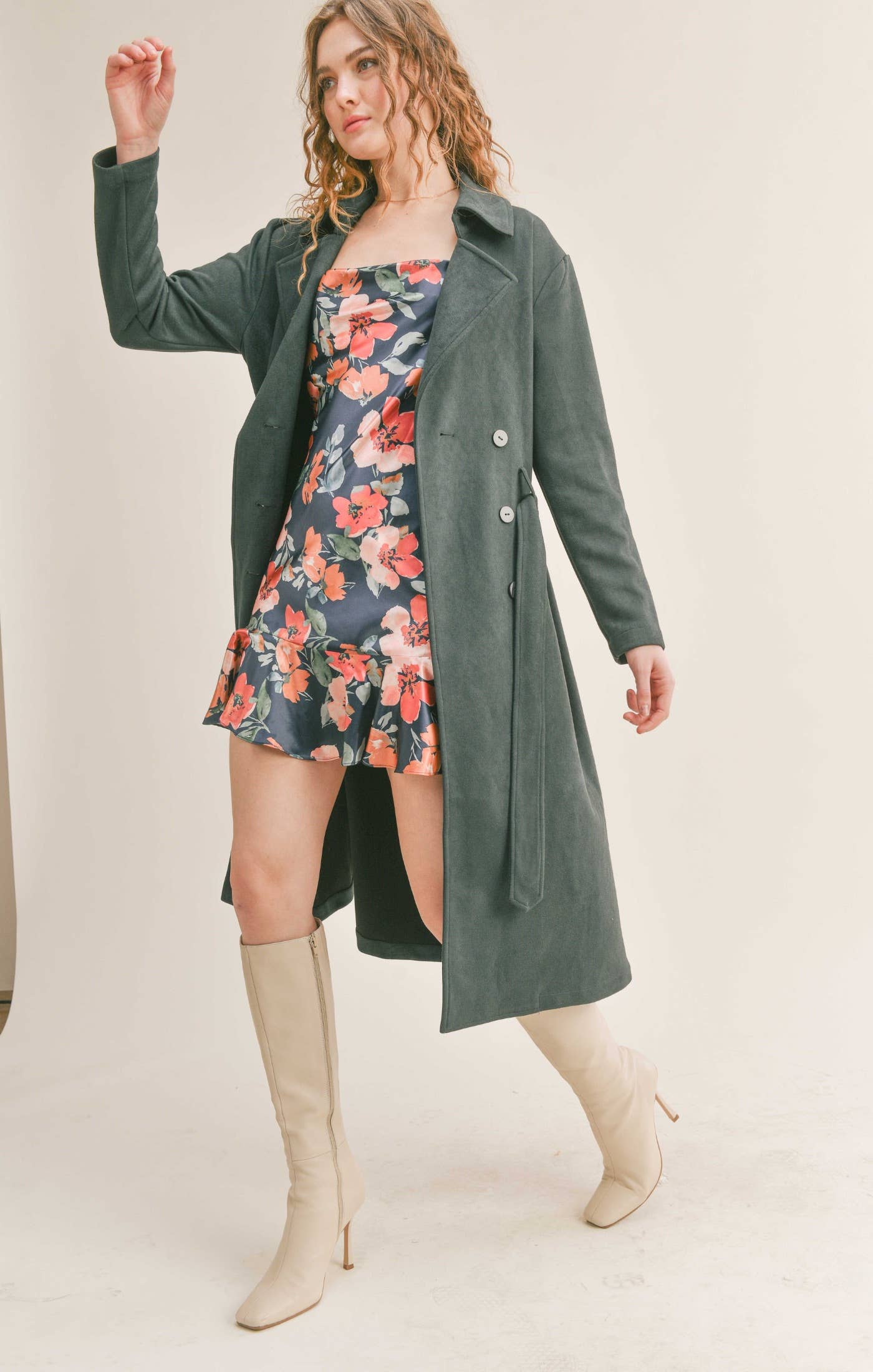 Sadie & Sage - Vendita all'ingrosso Cappotto - Donna - Cappotto in camoscio con cintura Bookworm: DARK FOREST8