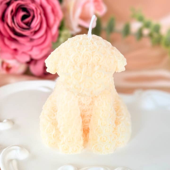 Decorative Puppy with Roses Candle - Vegan Soy Candles for wholesale by Velarosa Studio LLC