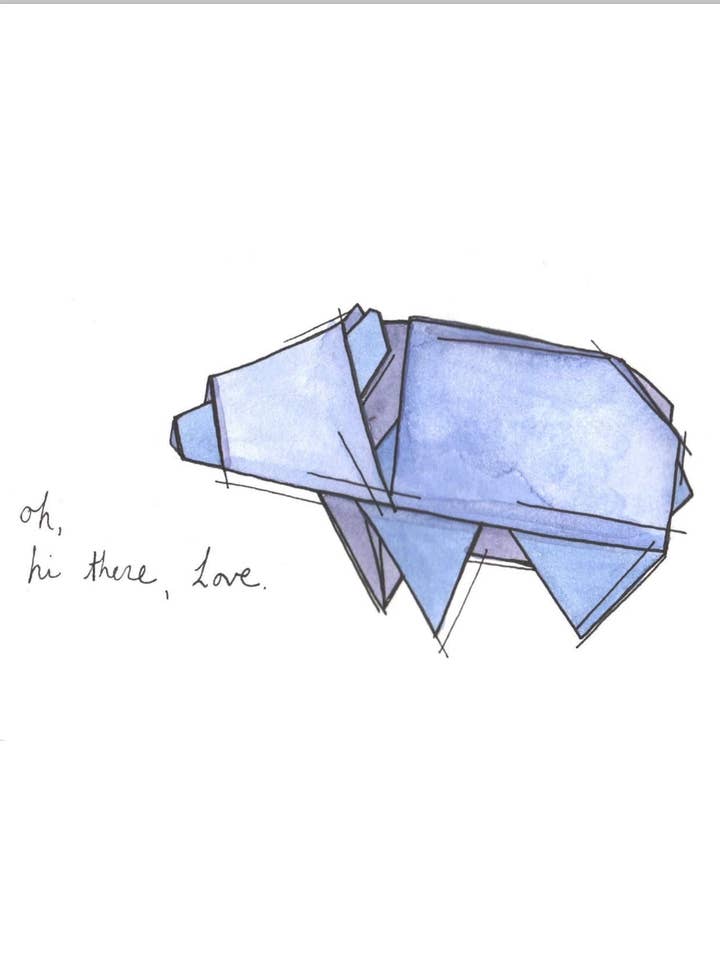Bittersweet Blue Origami Aguarela Urso Impressão com texto por atacado de Marissa Tawney Thaler Illustration
