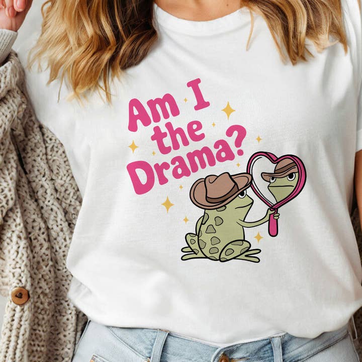 Am I The Drama? - Funny Frog Meme Beach Graphic Shirt for wholesale by House Of Rodan
