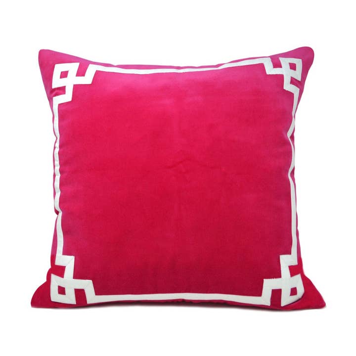 Hot Pink Greek Key Throw Pillow Cover for wholesale by Amore Beauté