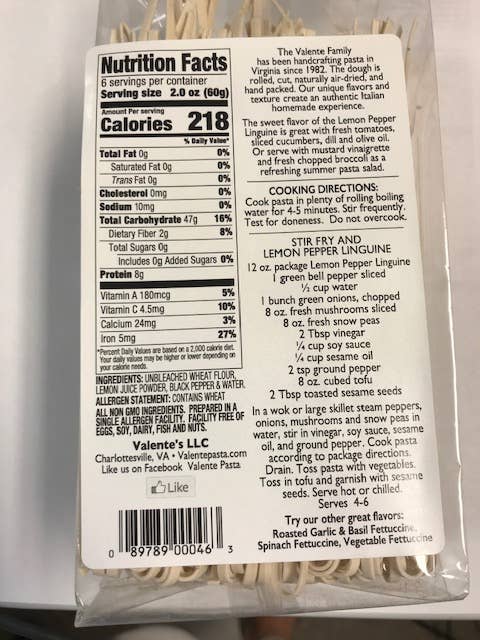 Valente Pasta - Wholesale Pasta - Lemon Pepper Linguine2