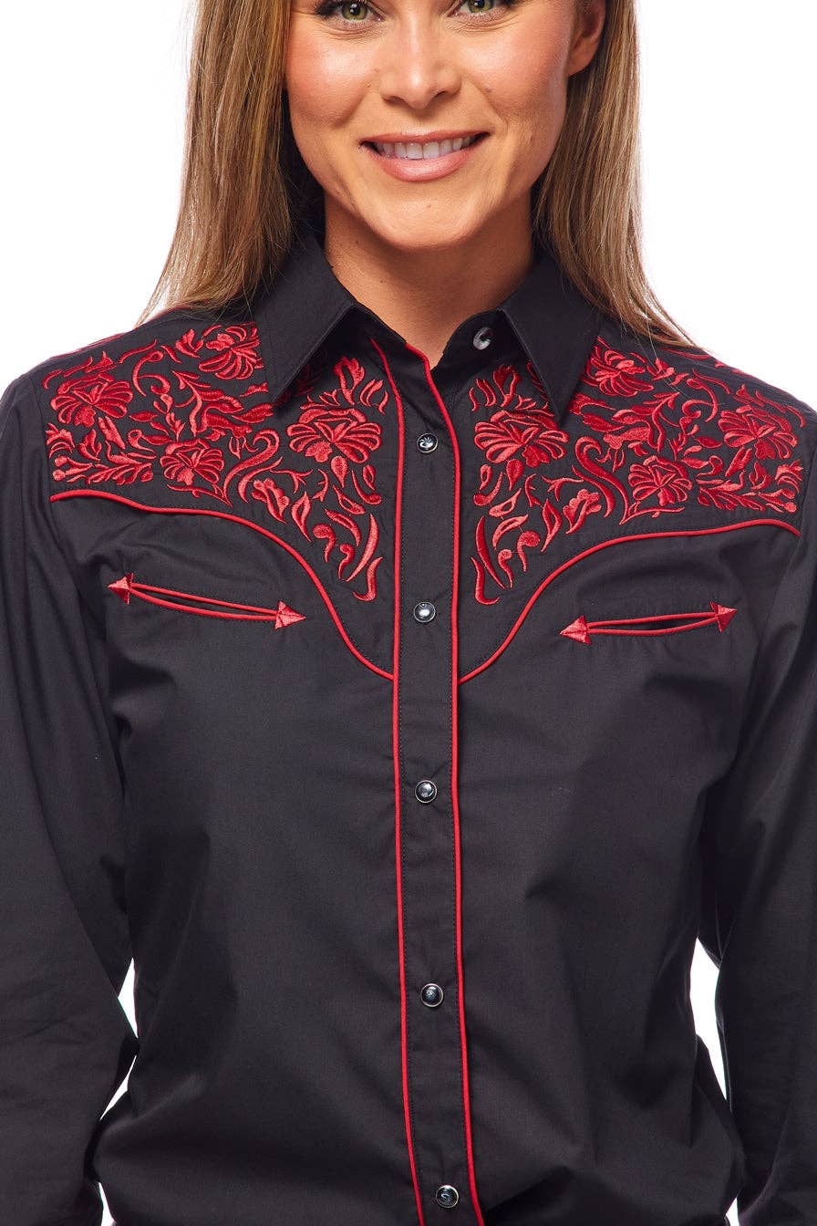 Rodeo Clothing - Wholesale Button Down Shirt - Women's - Women's Embroidered Western Inspired Long Sleeves Dress5