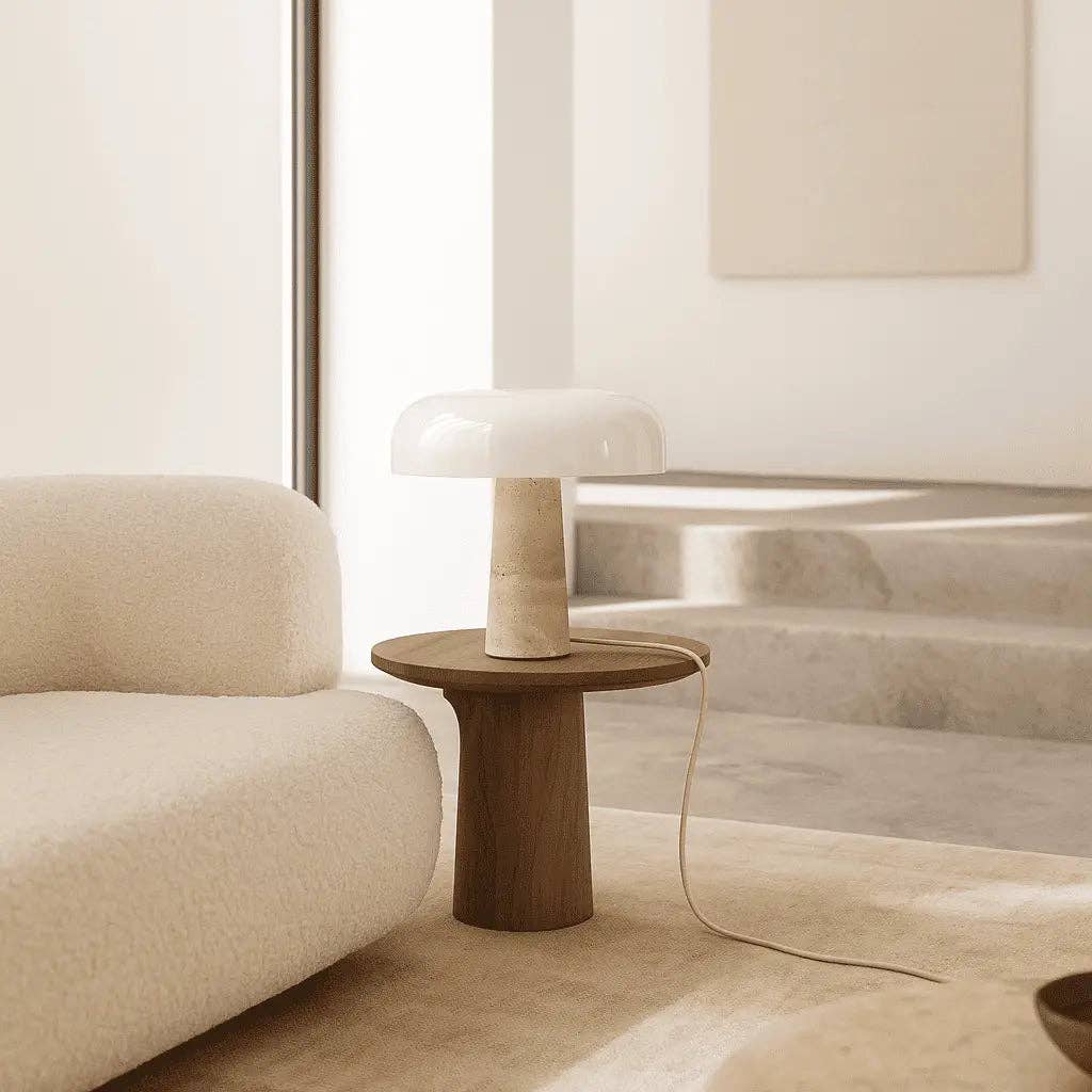 Tavellio - Vendita all'ingrosso Lampada da scrivania/d'accento - Lampada Emily Travertino | Design Elegante con Paralume in Vetro10