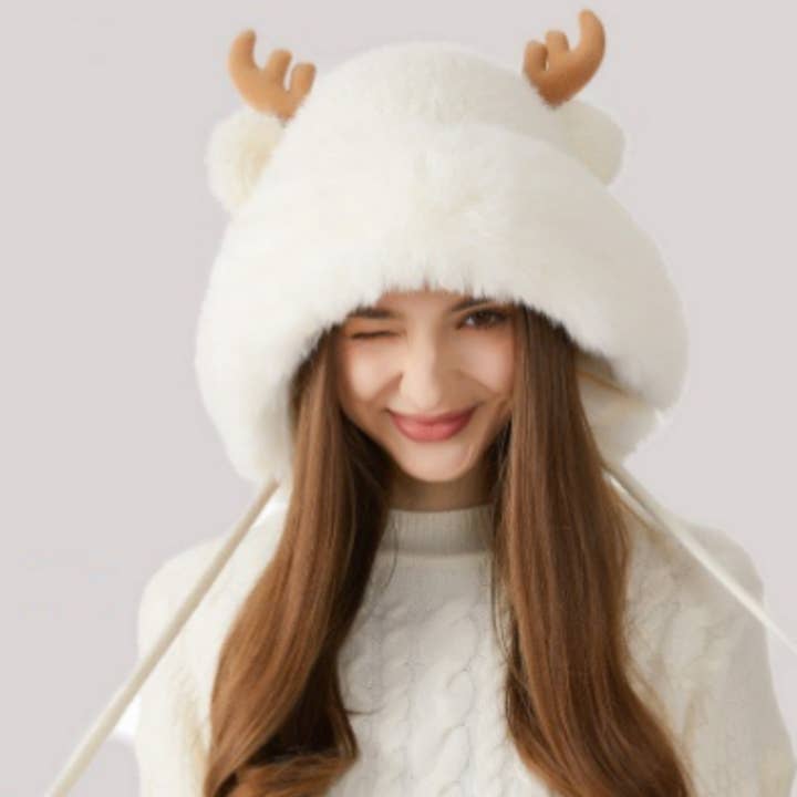 NINEXIS - Wholesale Hat Accessory - Women's - CWAH2209_WINTER CHRISTMAS ANTLER AND FLEECE KNITTED HAT