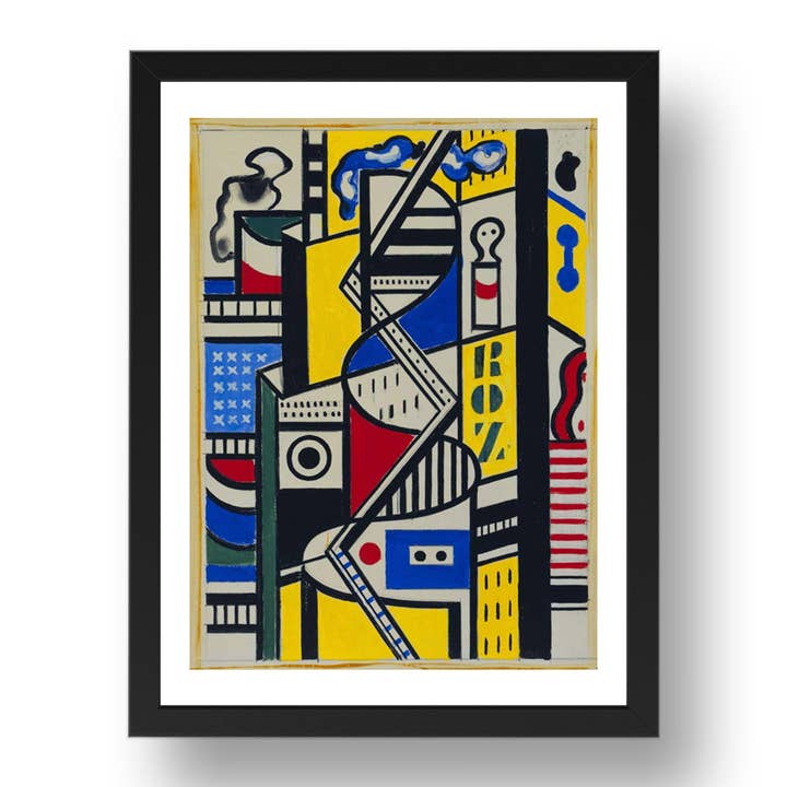 Fernand Léger: Estudio para Mural Cinematográfico, Estudio VI, obra de arte modernista, Reproducción de Póster en Tamaño A3 en Marco Negro de 17x13" para venta al por mayor de PERIOD PRINTS