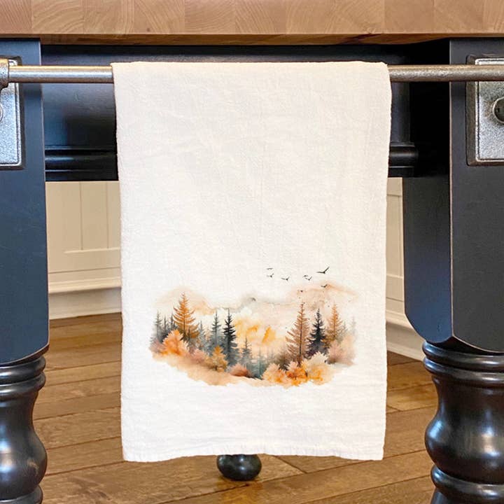 North & Pine - Wholesale Tea Towel - Warm Watercolor Mountains - Customizable Cotton Tea Towel