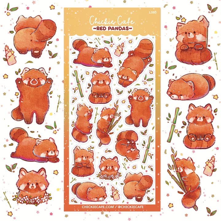 Red Panda Sticker Sheet for wholesale by Chickie Cafe