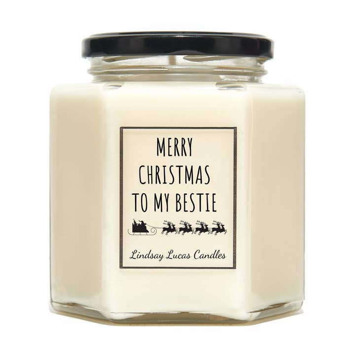 Merry Christmas Bestie Scented Candle for wholesale by Lindsay Lucas Candles