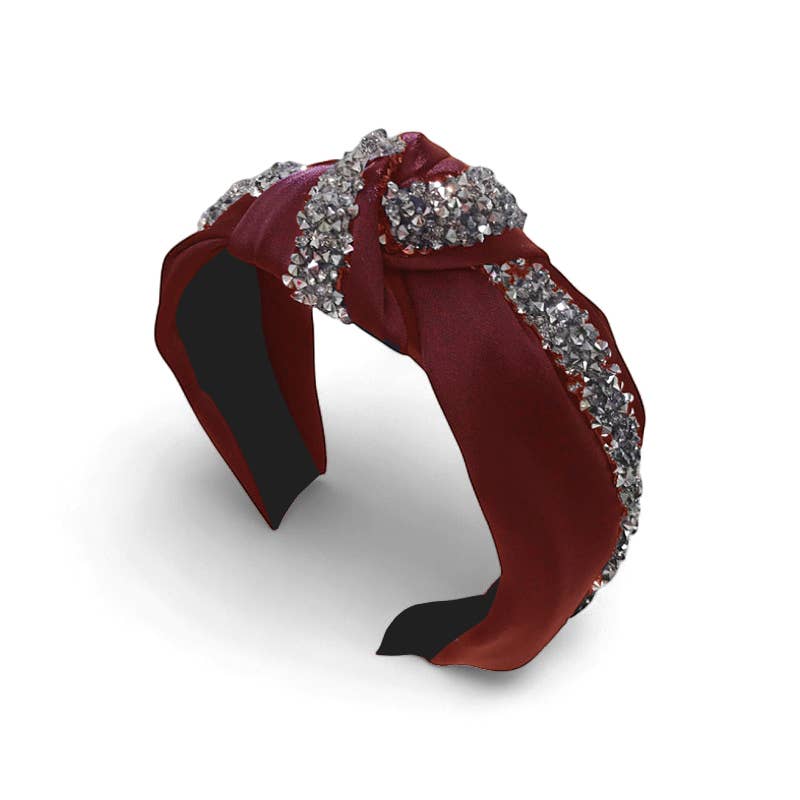 Last True Angel – wholesale Fashion headband – women's – Satin Twist Knot Headband with Pewter Stones in Wine0