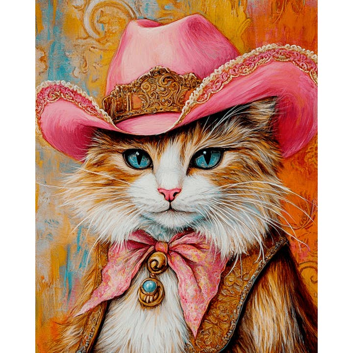 Mowbi - Venta al por mayor Ilustración - Impresiones de Arte de Pared de Gata Vaquera "Miss Kitty" – Obra de Arte de 8″x10″ para Marco de 11″x14″