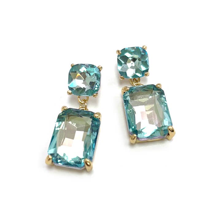 StarryNYC - Wholesale Dangle Earrings - Double Square Linked Crystal Glass Dangle Earrings1