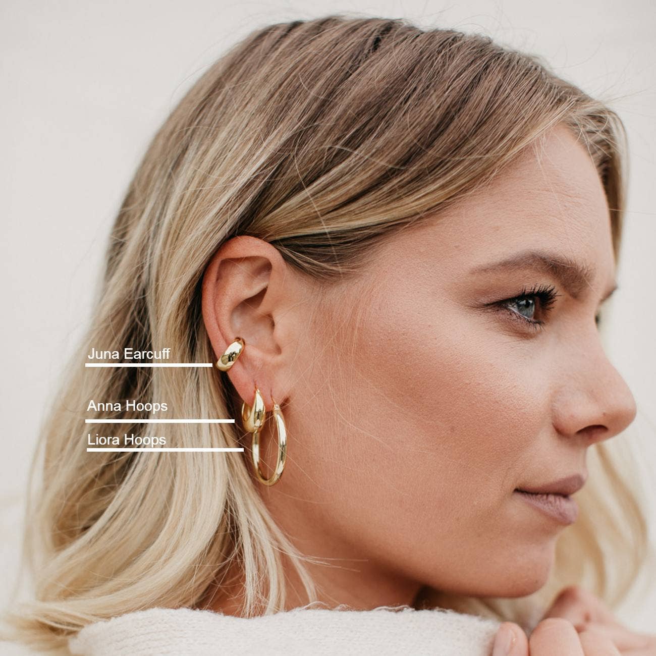Love Local Jewelry - Vendita all'ingrosso Orecchini ear cuff/ear wrap - Juna ear cuff regolabile in argento 925 placcato oro 18k resistente all’acqua4