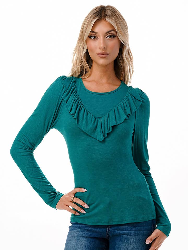 MILLIE V RUFFLE TOP (KELLY GREEN)-VT3039 for wholesale by VAVA by Joy Han