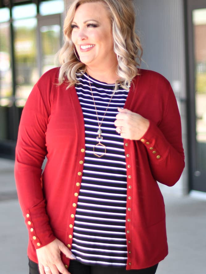 Snap Cardigan - Cranberry (wijn) voor wholesale door Vivette Apparel