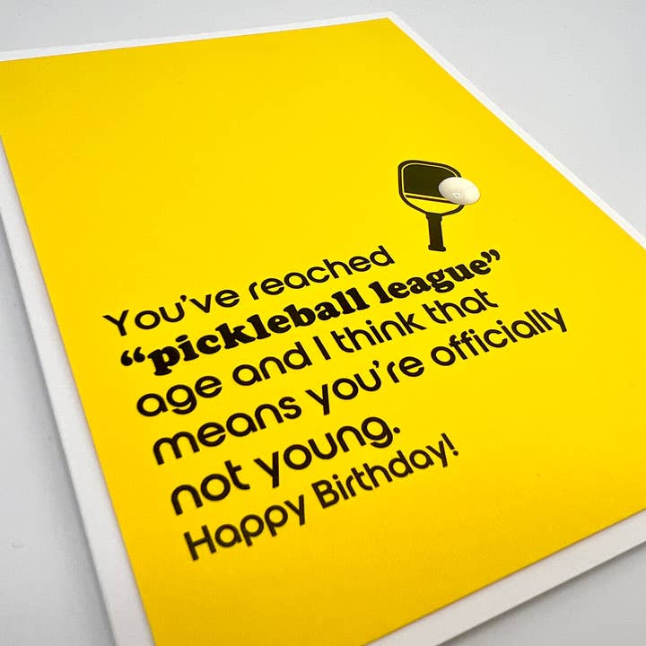 Pickleball League Not Young birthday card for wholesale by Muddy Mouth Cards