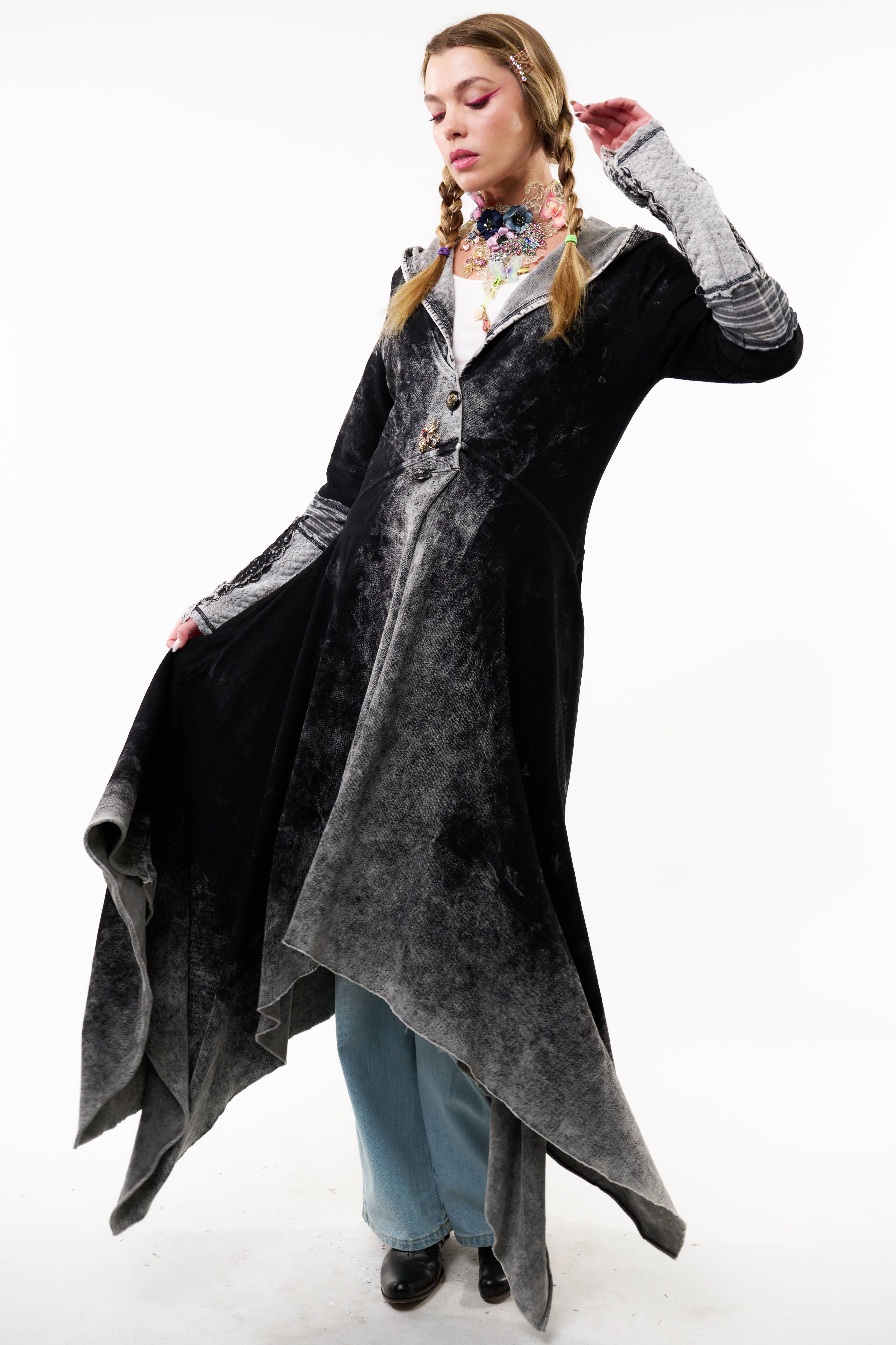 Black Acid Wash Forest Goddess French Terry Coat for wholesale on Faire11