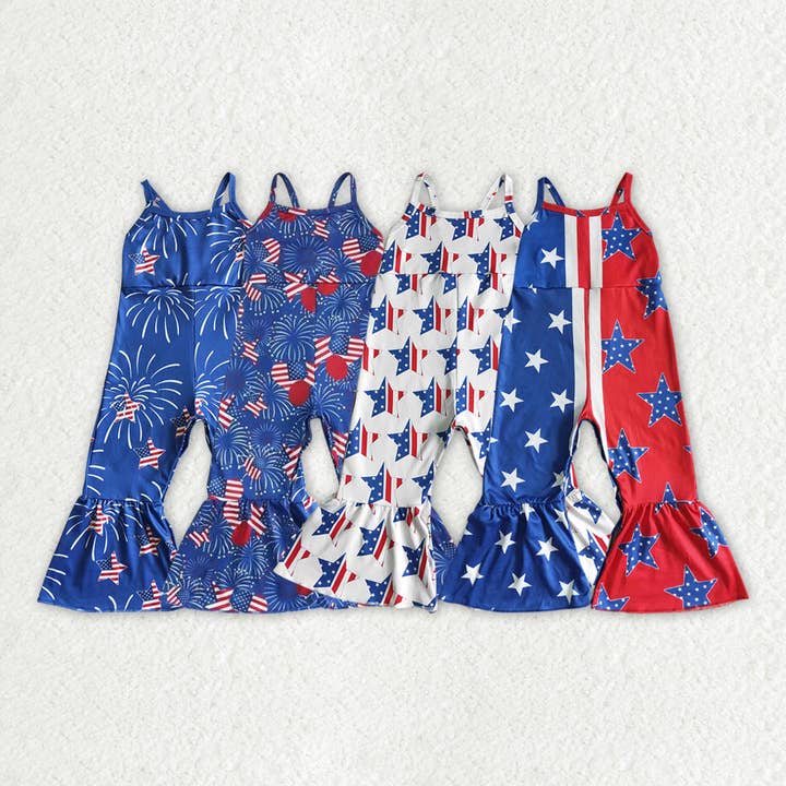 Aier Wholesale - Wholesale Jumpsuit - Kids - Sibling Baby Girls 4th Of July Summer Bell Bottoms Jumpsuits
