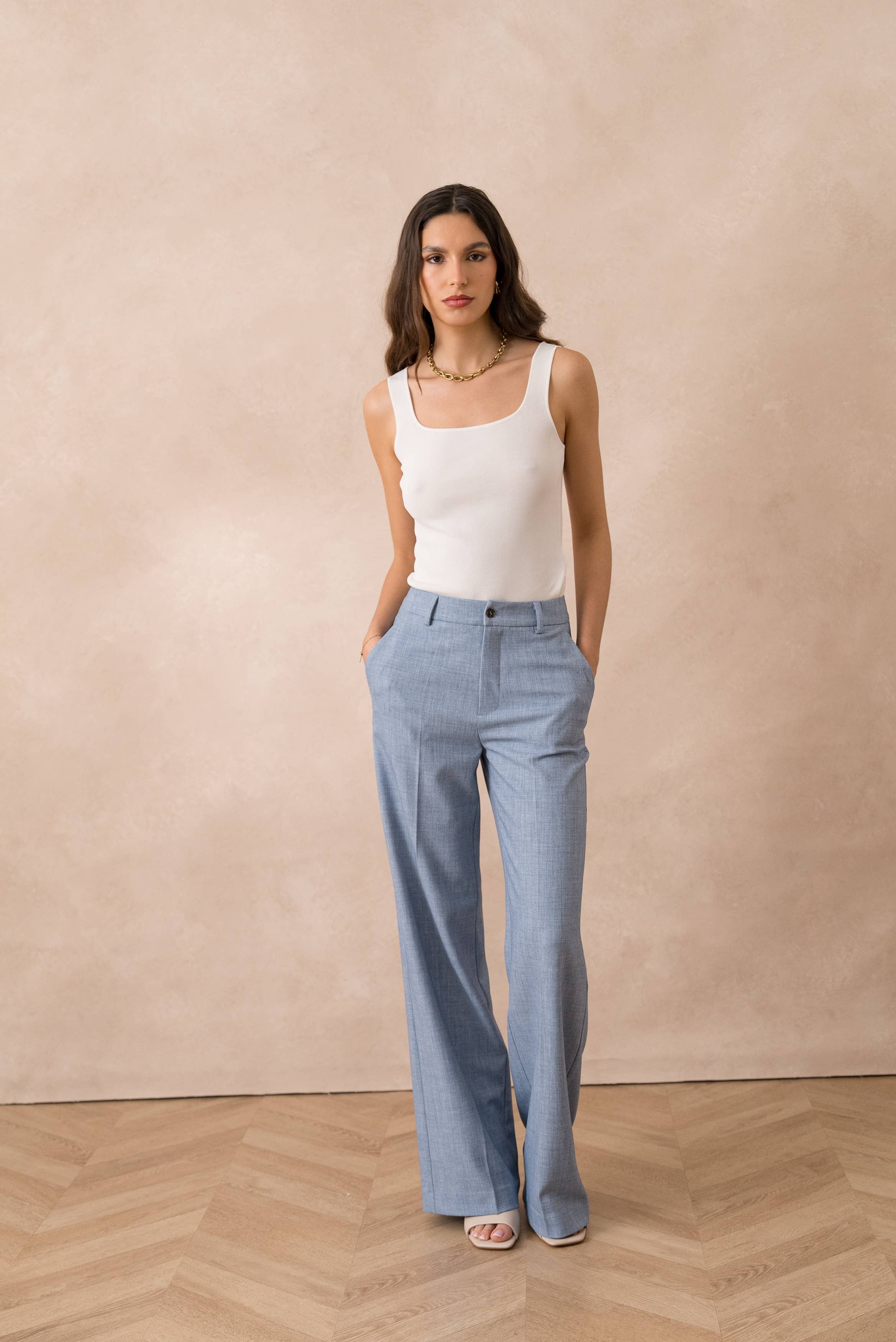 Attentif Paris - Vendita all'ingrosso Pantaloni eleganti - Donna - [Heather] Pantaloni Tailleur a Gamba Larga13