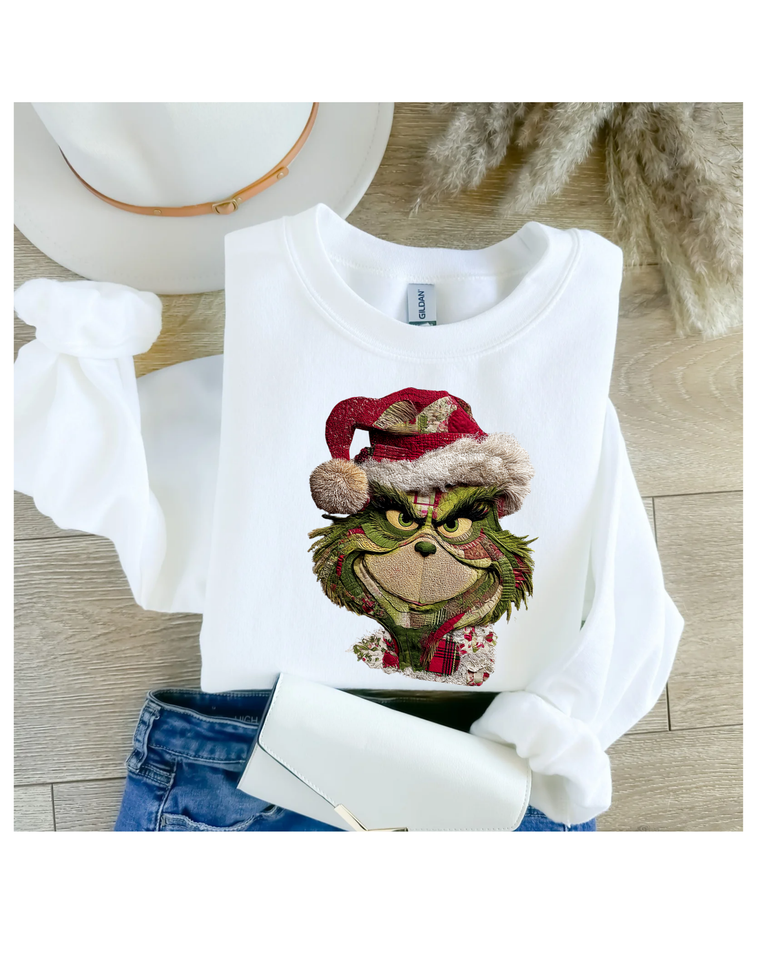 4 little hearts - Vente Sweat-shirt à imprimés – femme - Sweat-shirt à col rond patchwork Grinch2