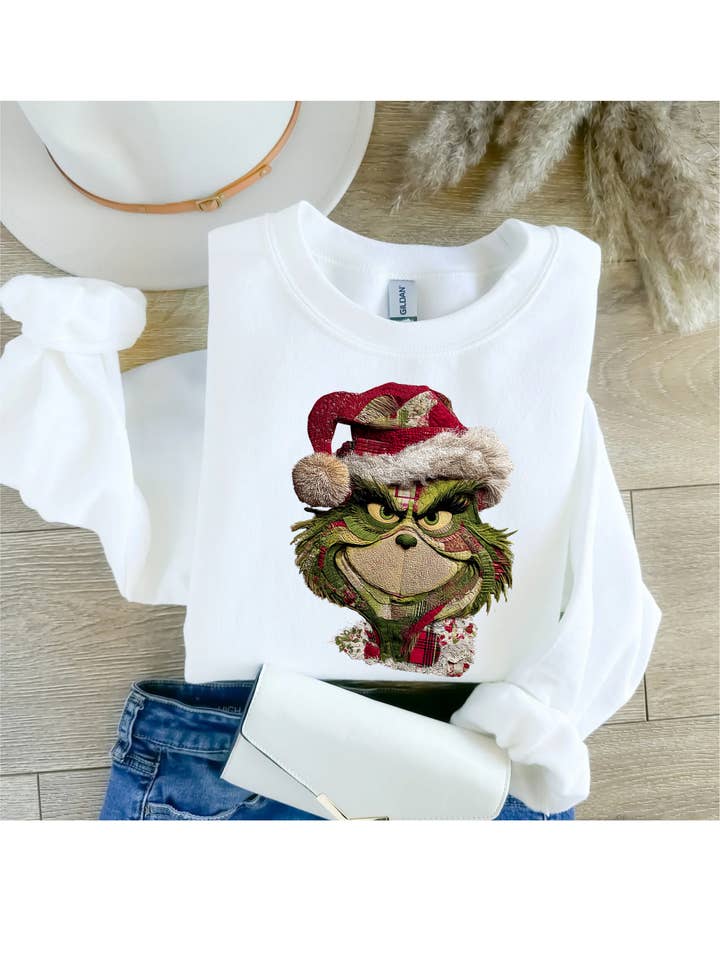 4 little hearts - Vente Sweat-shirt à imprimés – femme - Sweat-shirt à col rond patchwork Grinch2