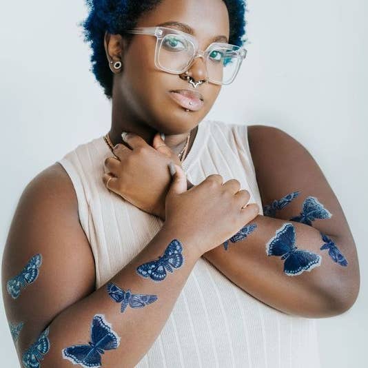 Tattly - Wholesale Temporary Tattoo - Sapphire Moths Tattoo Pair