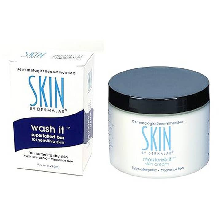 Moisturize It Skin Cream 4oz & Wash It Sensitive Skin Kit | Superfatted Hypoallergenic Fragrance Free Cleansing Bar | Moisturizing Cream Hydrates Skin | Safe for Kids & Adults & Infants for wholesale by Skin By Dermalab