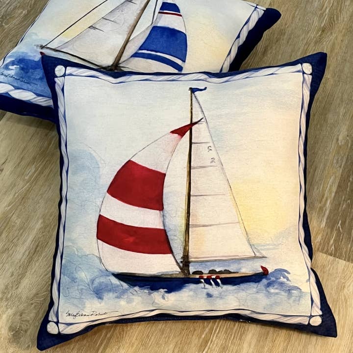 Bamboo Table - Wholesale Throw/Decorative Pillow - Sailboat Nautical Indoor/Outdoor Pillow Machine Washable