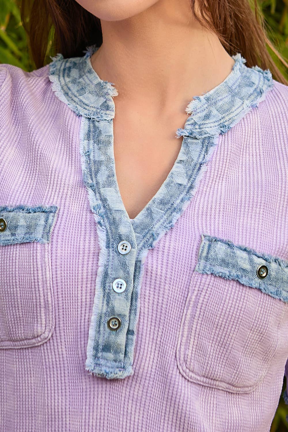 Mystree - Wholesale Blouse - Women's - 60981 Frayed Denim Trim Top 5