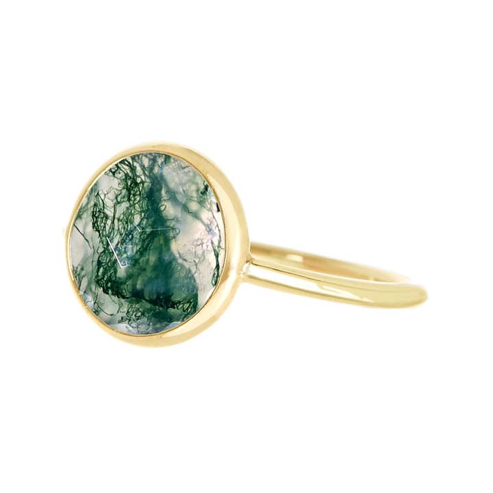 Zoey Simmons - Wholesale Cocktail/Statement Ring - Moss Agate Lollipop Ring - GF1
