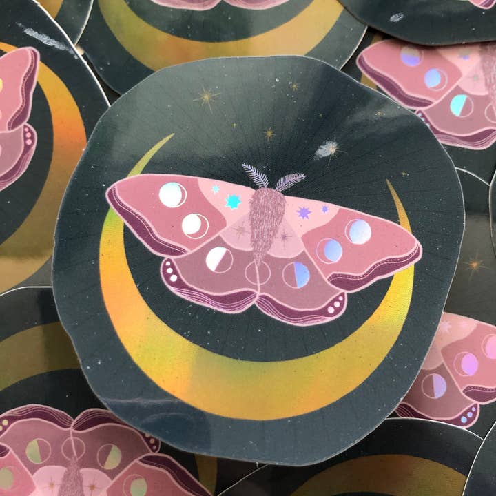 Moonlight Moth Holographic Sticker for wholesale by Mother of the Moon