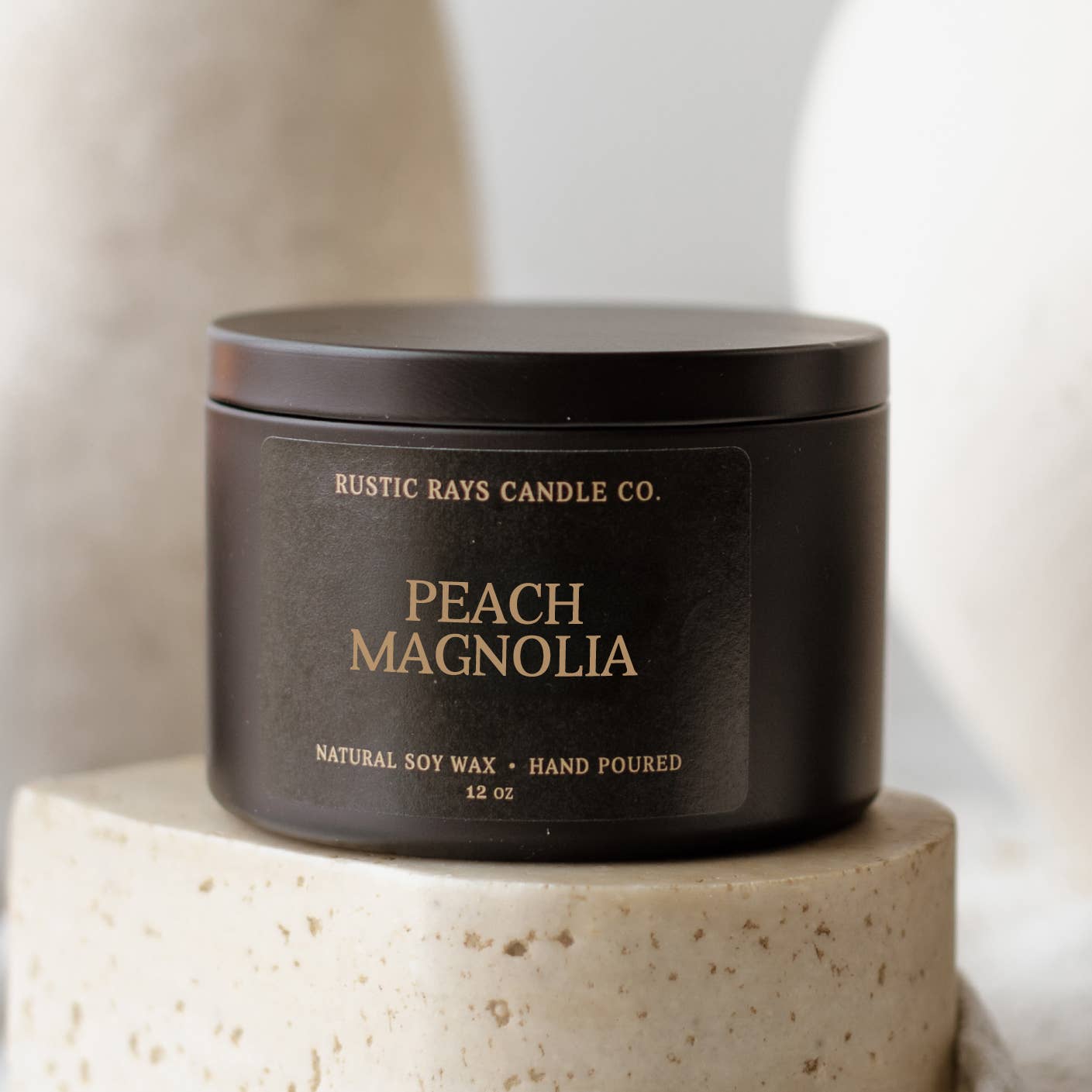 Rustic Rays Candle Co. - Wholesale Jar/Filled Candle - Peach Magnolia 12 oz Soy Candle - Spring Home Decor & Gifts1