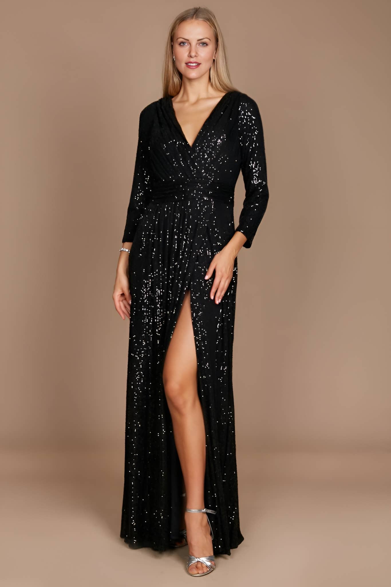 Kos Couture - Wholesale Gown - Women's - Long Sleeve Sequin Formal Hand Beaded Dress 9