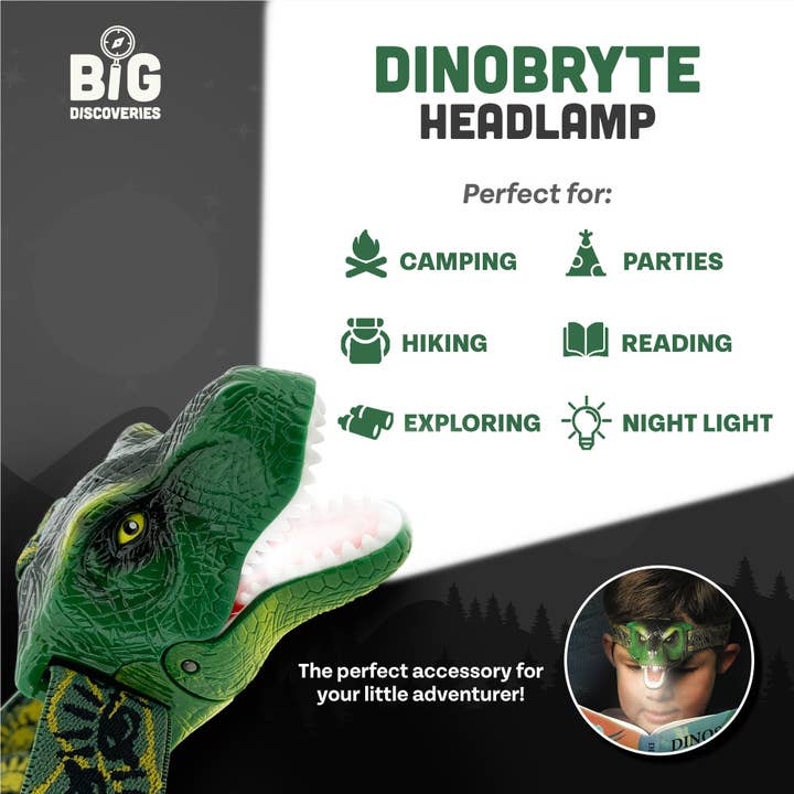 Sun Company / Big Discoveries - Wholesale Light-Up Toy - Kids & Baby - DinoBryte Dinosaur Headlamp - T-Rex Toy Headlight for Kids