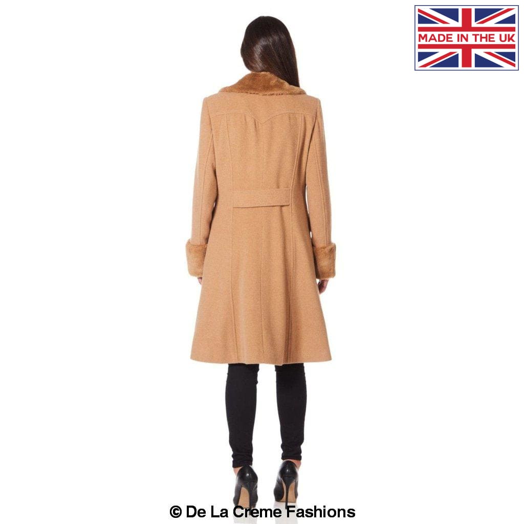 De La Creme Fashions – Engroshandel Frakke - Dame – De La Creme - Kvinders Militær imiteret pels Trim Midi Frakke4