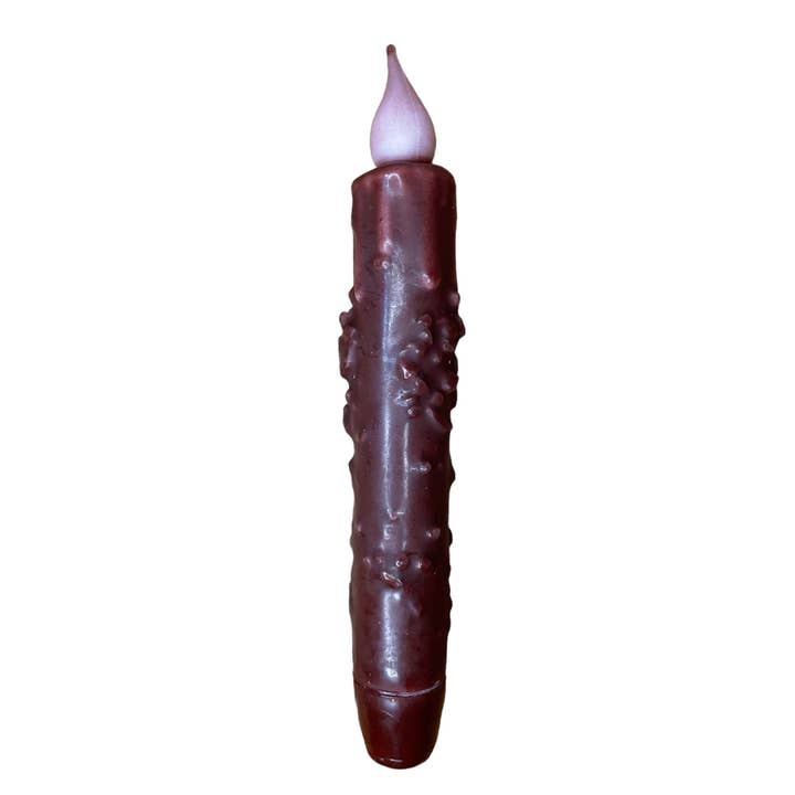 Small Town Dusk - Wholesale Flameless Candle - 7" Burgundy Primitive Grubby Battery Timer Taper Candles